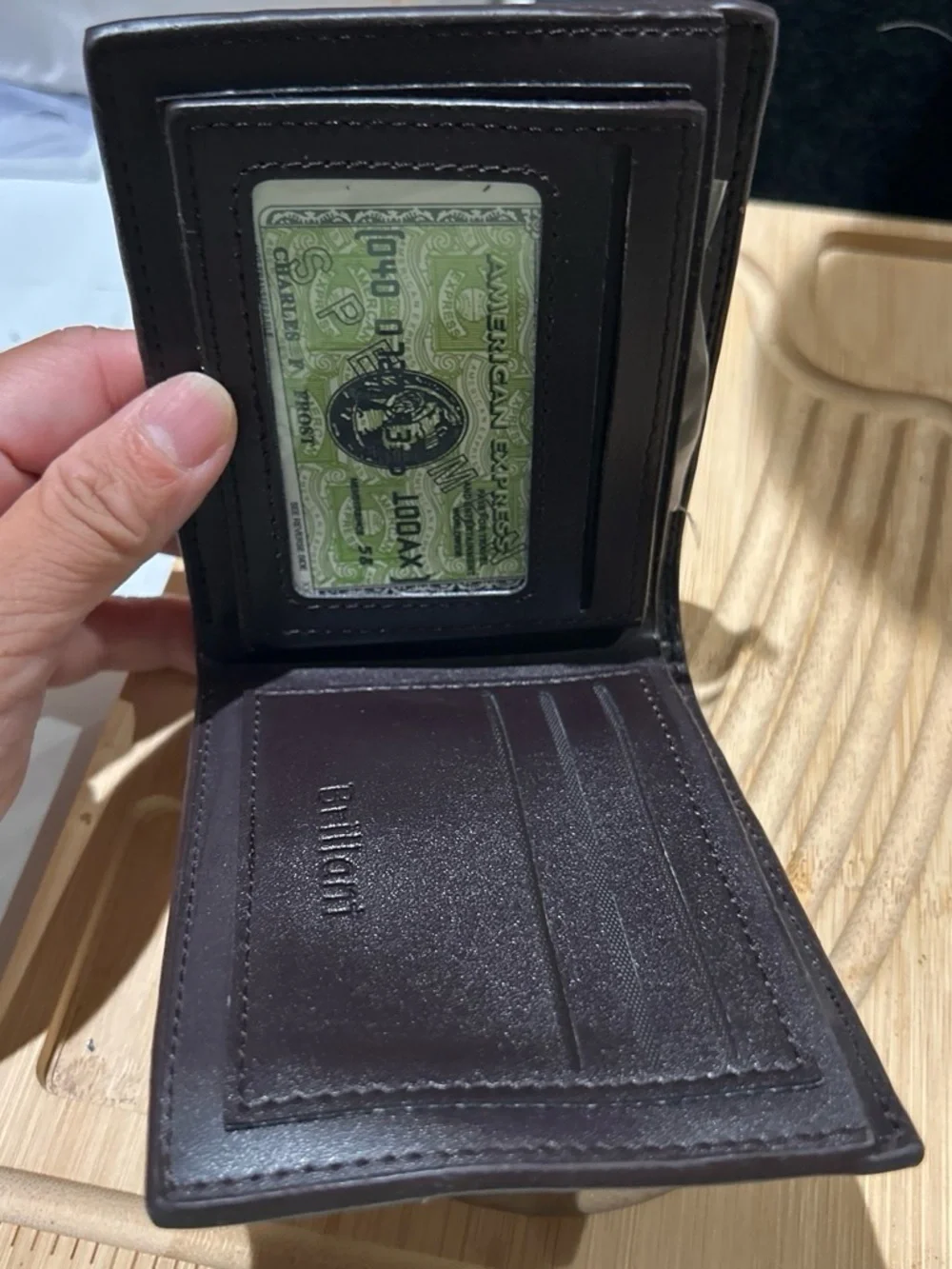 Rebrilliant Men's Textured Leather Wallet in Dark Brown with Silver Logo Plaque